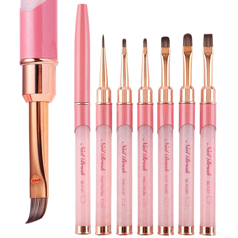 1/6PCS Rosa Nagel Pinsel Set Nail art Linie Malerei Pinsel Kristall Acryl Dünne Liner Zeichnung Stift Maniküre werkzeuge UV Gel