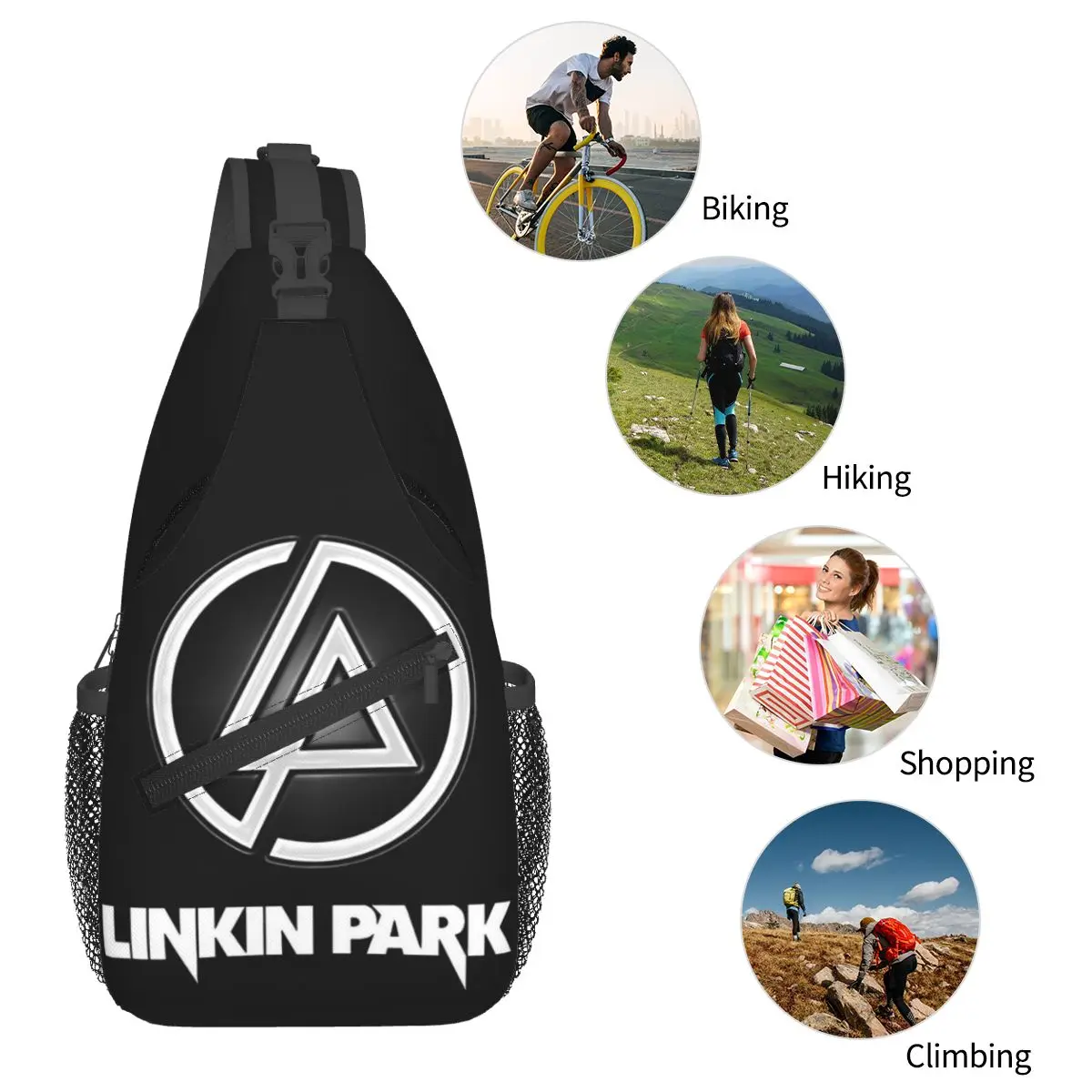 Linkin-Park Logo Vintage Sling Bags Chest Crossbody Shoulder Backpack Travel Hiking Daypacks Nu-Metal Rock Music Pattern Pack