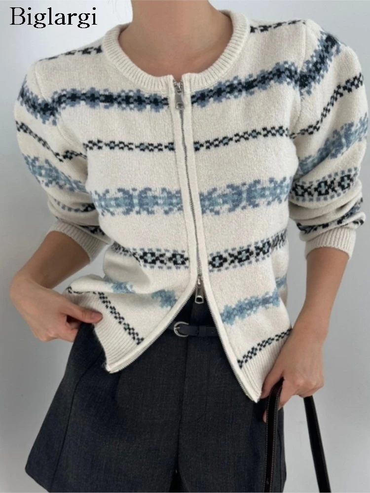 Cárdigan de punto de otoño para mujer, cárdigans recortados con estampado Floral a la moda para mujer, suéter informal holgado de estilo coreano para mujer, abrigos
