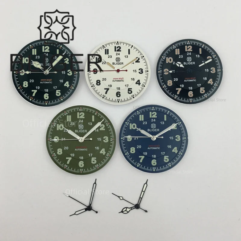 BLIGER 29 مللي متر المجال الطيار ساعة الطلب الأيدي مجموعة أسود أزرق أبيض الوجه صالح NH34NH35 ETA2824 PT5000 حركة تعديل أجزاء الساعة