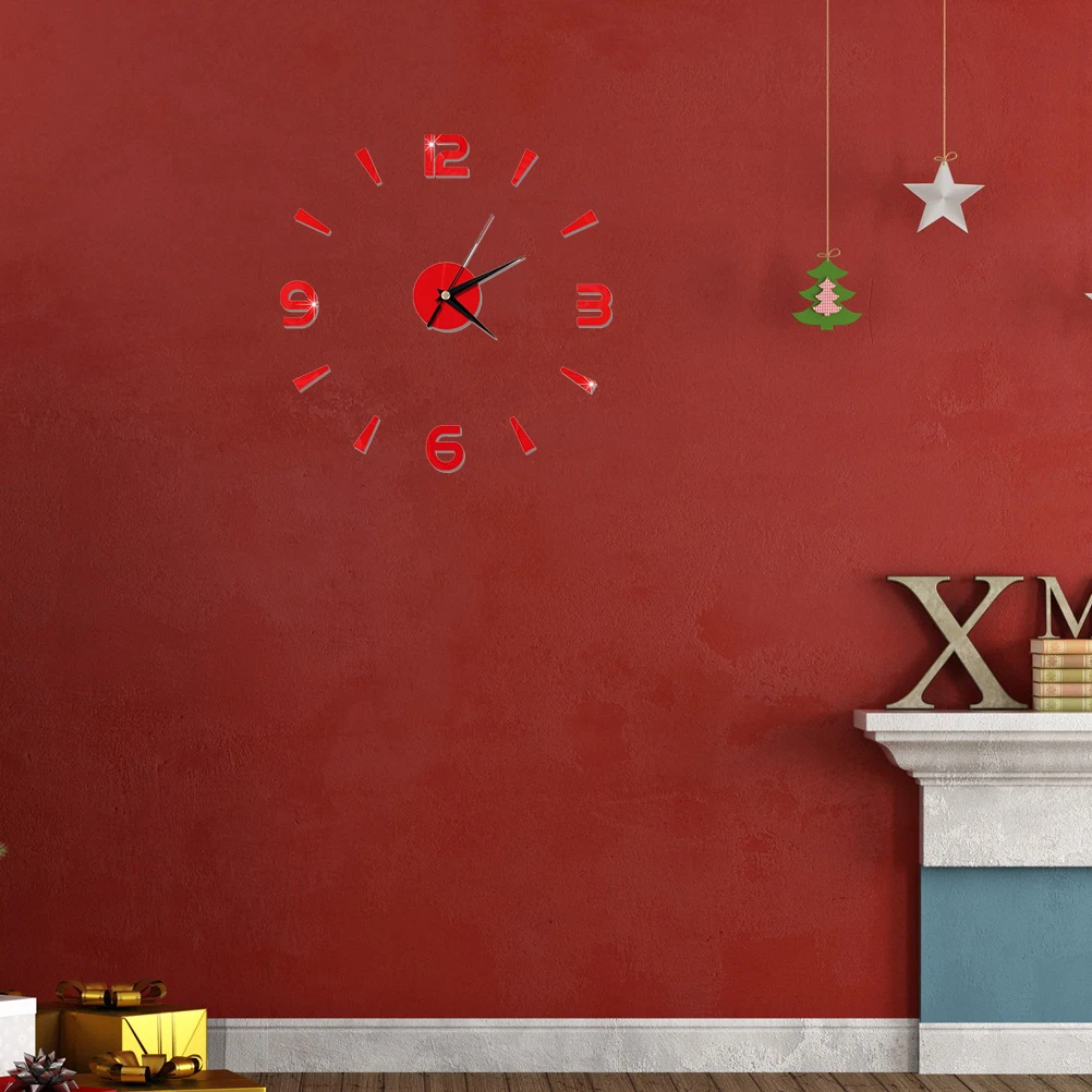 

3D Diy Wall Clock Modern Acrylic Frameless Wall Clock Arabic Numeral Red Home Decoration Living Room Bedroom Anti-Wear