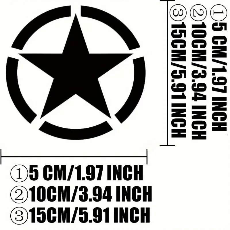 2Pcs Army Five-pointed Star Vinyl Stickers, Waterproof Racing Decals for Motorcycle Fuel Tank Fender Helmet Car Exterior Decor