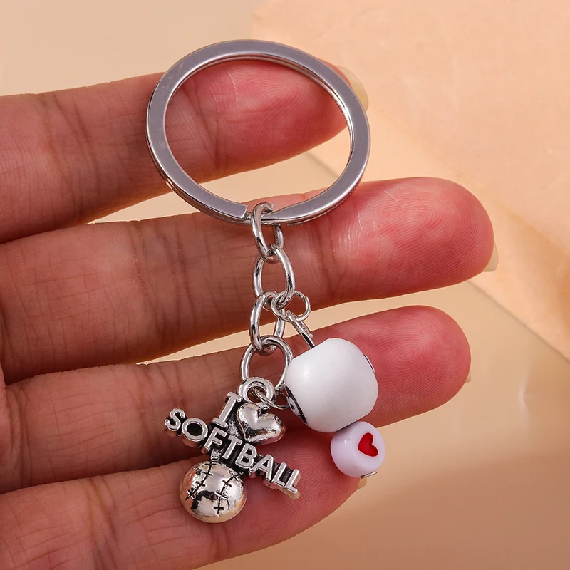 Cute Sports Keychain Funny Baseball Basketball Soccer Charms Keyrings for Women Men Car Key Handbag Hanging Key Chains DIY Gifts