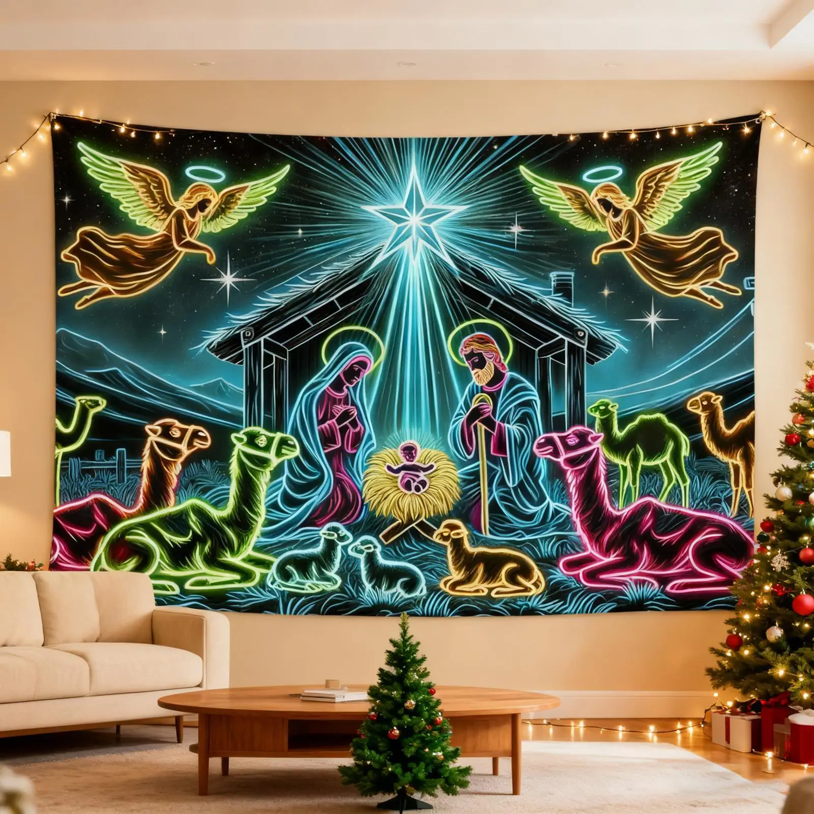 Nativity Tapestry Christmas 6x7.5ft UV-Reactive Christmas Festive Decoration Holiday Photography Backdrop For College Students