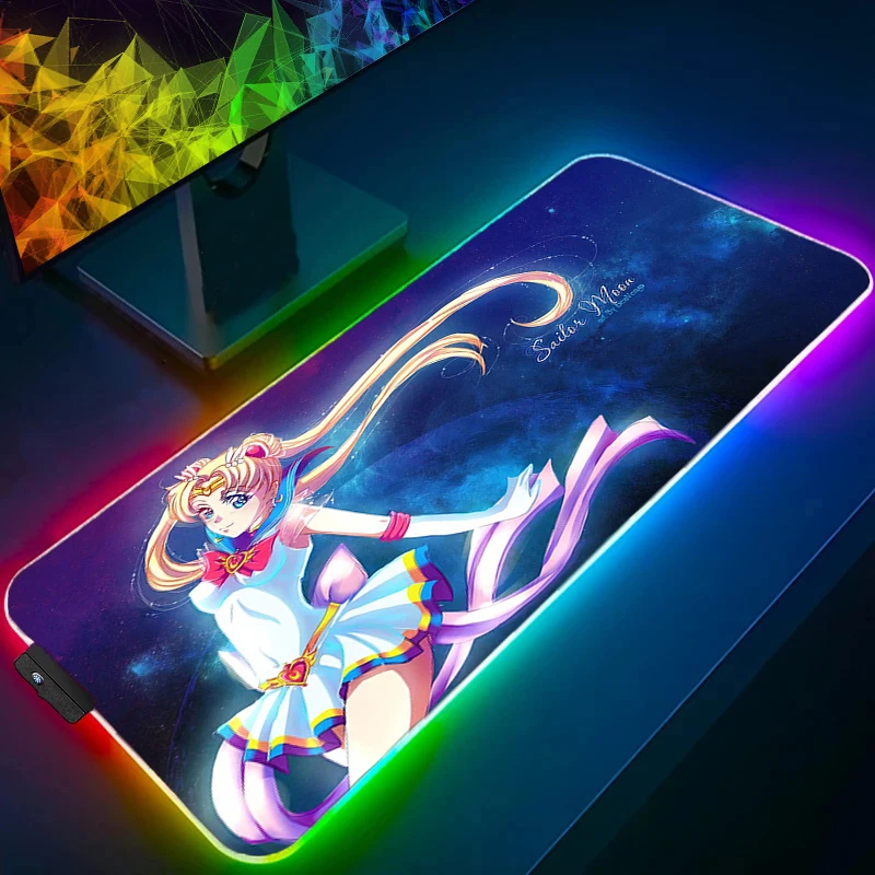RGB Mousepad LED Desk Mat Pc Gaming Accessories Mouse Pad Computer S-sailor M-moon Gamer Keyboard Pad Anime Cute Girl Table Mat