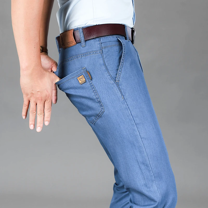 

Good Quality Summer Business Jeans Men Light Blue Casual Straight Stretch Fashion Classic Work Denim Trousers Brand Clothing