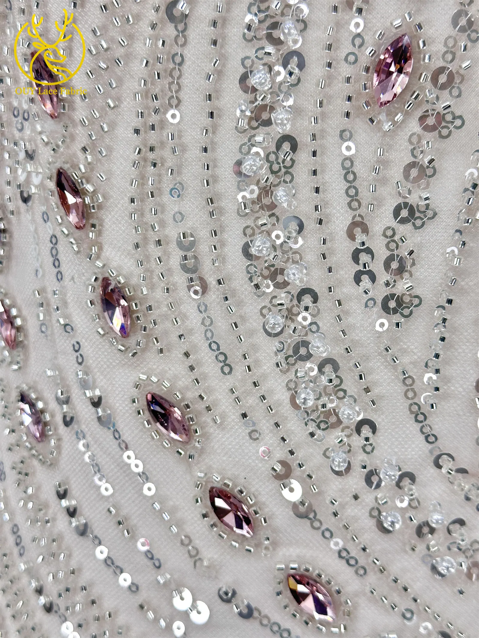 Marineblauer, hochwertiger, luxuriöser, österreichischer Diamant-Perlen-Spitzenstoff im neuen Stil 2026, afrikanischer Pailletten-Spitzenstoff für Brautkleider und Hochzeitsfeiern. – Detail 12