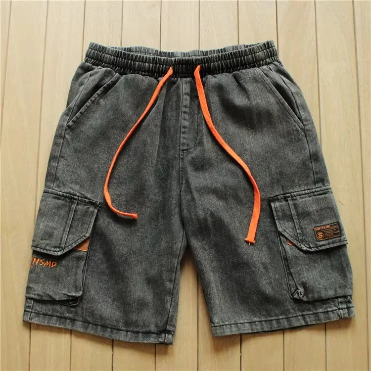 

Мужские повседневные джинсы свободного кроя прямого кроя большого размера, винтажные рабочие джинсы из денима, длина до колена, молодежный стиль