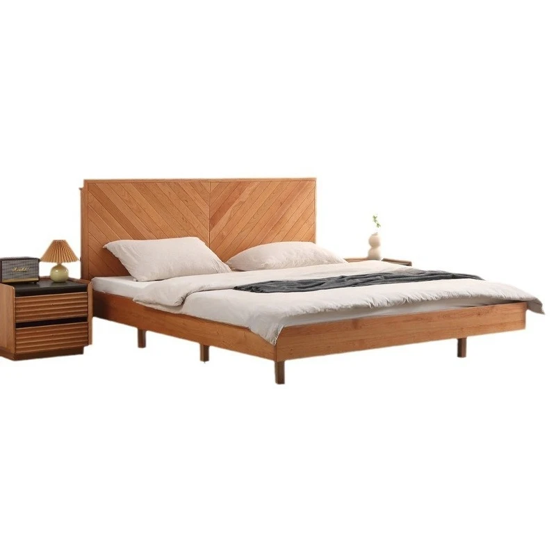 

Master bedroom single log bed 1.8 double storage bed pure solid