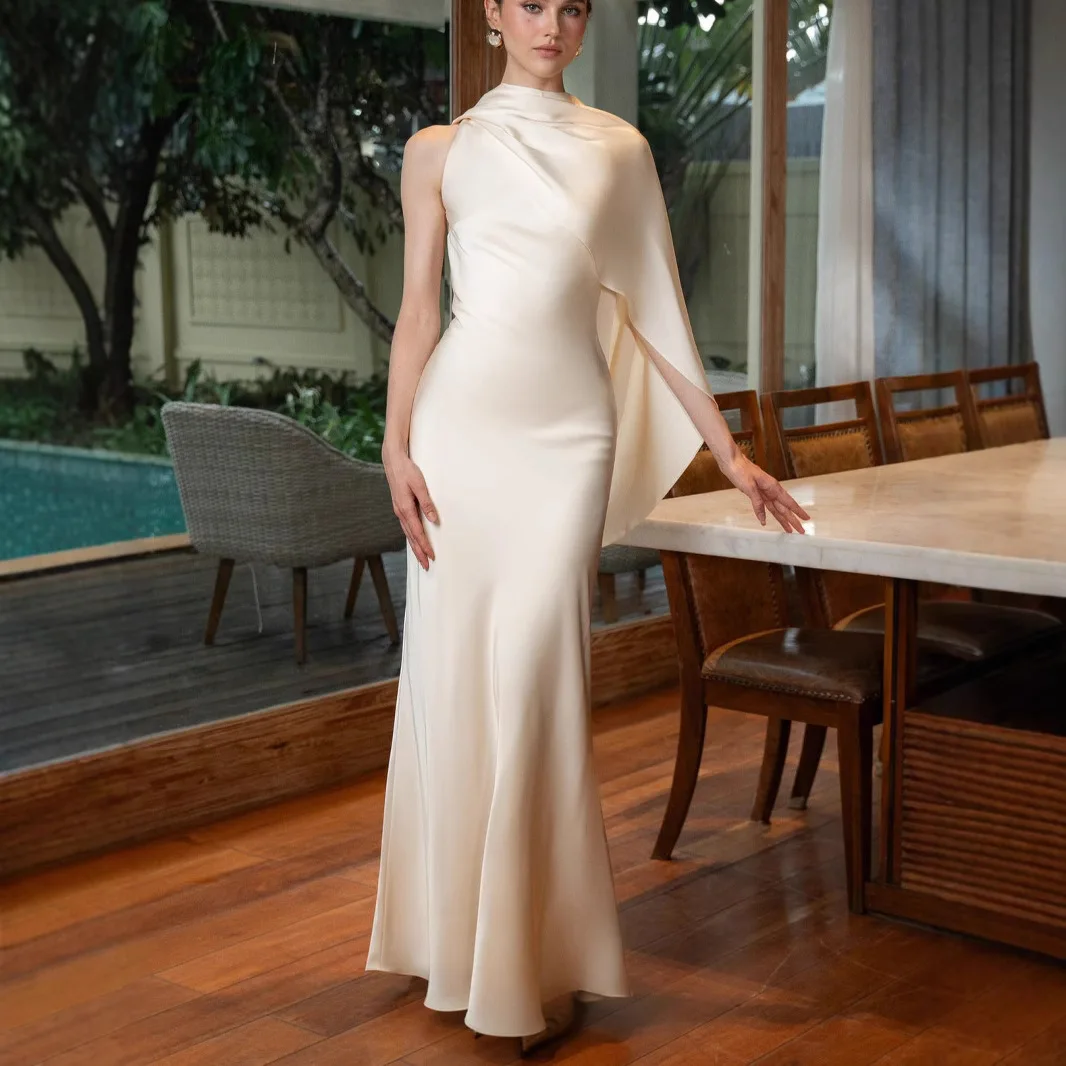 

2025 Summer New Temperament Satin Evening Dress European and American Women's French Sexy Long Dress