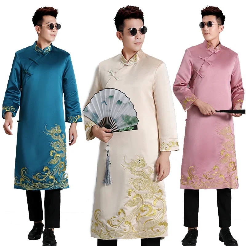

Traditional Cheongsam Men Embroidered Dragon Clothing Chinese Style Wedding Party Groomsman Qipao Dress Male Vestidos