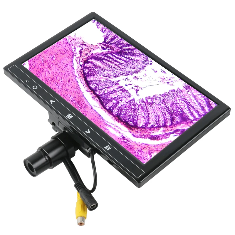 9 inch LCD Monitor 23.2mm Electronic Microscope Eyepiece Lens Camera AV 1080P 480 TVL for Biological Trinocular Microscope