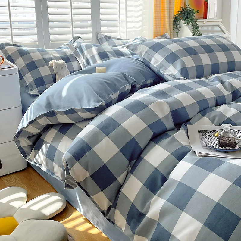 New Japanese Thick Sanded Plaid Quilt Cover Simple Printing Skin-Friendly Duvet Covers High-Quality Soft Bedding for Home Dorm