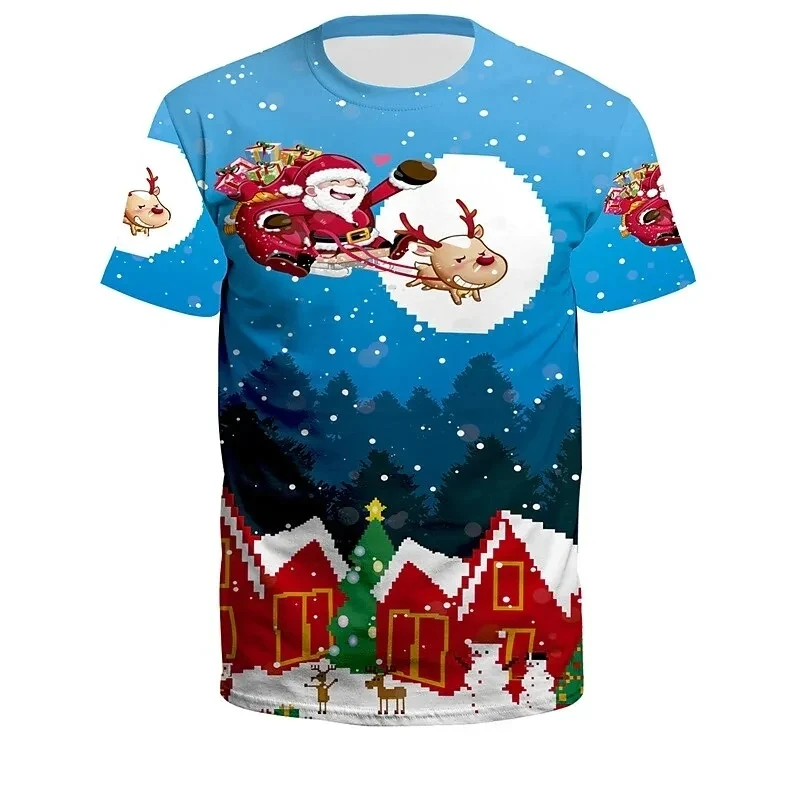 Summer Fashion Christmas Picture T Shirts For Men Casual 3D Print Tees Hip Hop Personality Round Neck Short Sleeve Tops