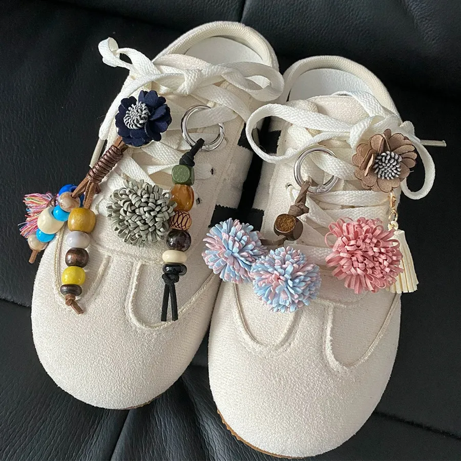 Two-tone Tassel Pom Shoe Flower Charms Removable Luxury Shoelace Decor Pendant Pinecone Shoe Buckle Accessories For Sneakers