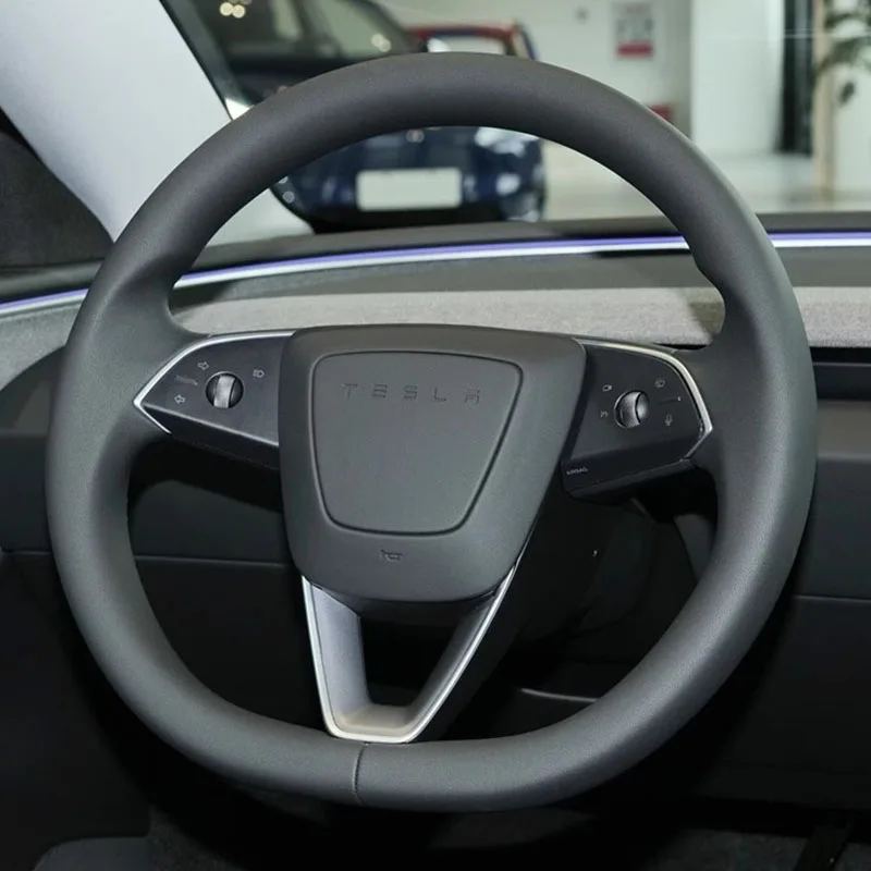 

Для Tesla New Model 3 Highland 2024, сшитый вручную нескользящий черный чехол на руль автомобиля из натуральной кожи