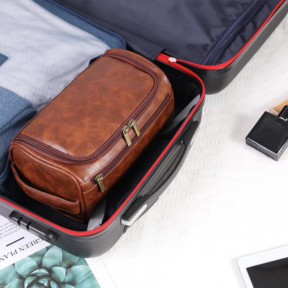 1Pcs Toiletry Bag for Men, Large Leather Shaving Kit, Travel Essentials, Water-resistant Shaving Bag for Toiletries Accessories