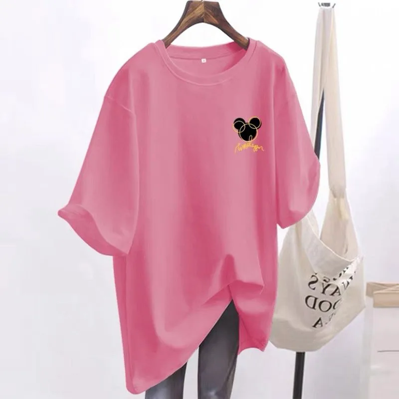 Women's Pure Cotton T-shirt, Summer Short Sleeve Basic Tops, Casual Loose O-neck, Chic Printed Pullovers