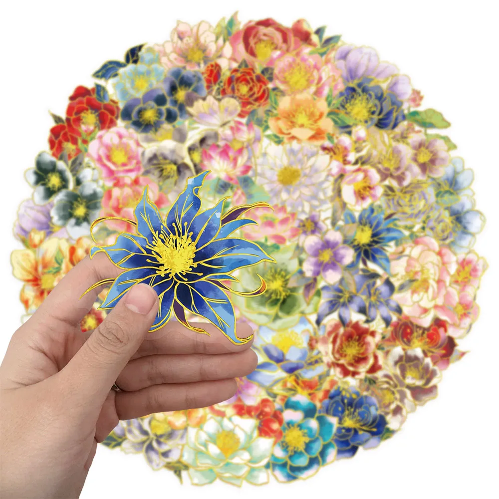 50PCS Elegante Blumen Transparent PET Dekorative Aufkleber Set DIY Laptop Wasser Flasche Tasche Heißer Stanzen Dekorative Aufkleber