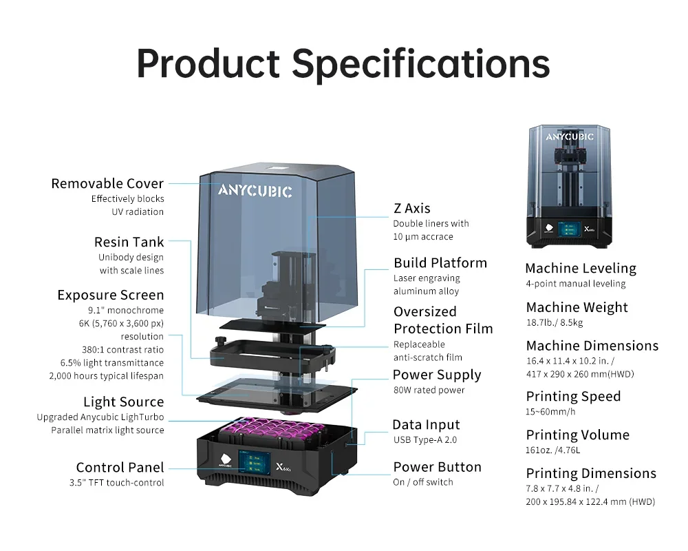 Imagem -05 - Anycubic-impressora 3d Photon Mono x 6k 9.1 Polegada Lcd Sla Alta Velocidade Resina uv Tamanho de Impressão 200x196x122 mm Oficial