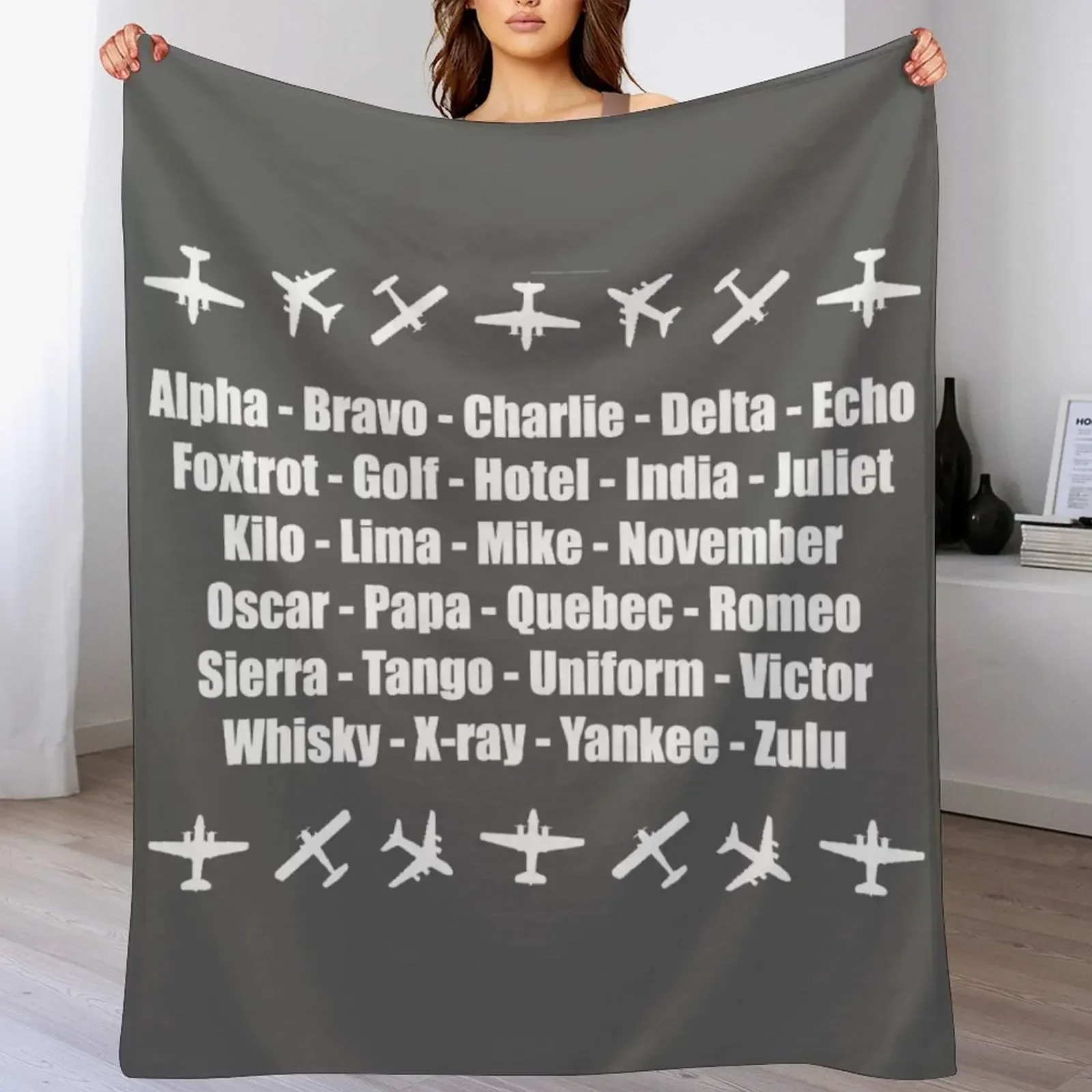 

Phonetic Alphabet White Aeroplanes Design Throw Blanket Thermal valentine gift ideas Polar Blankets