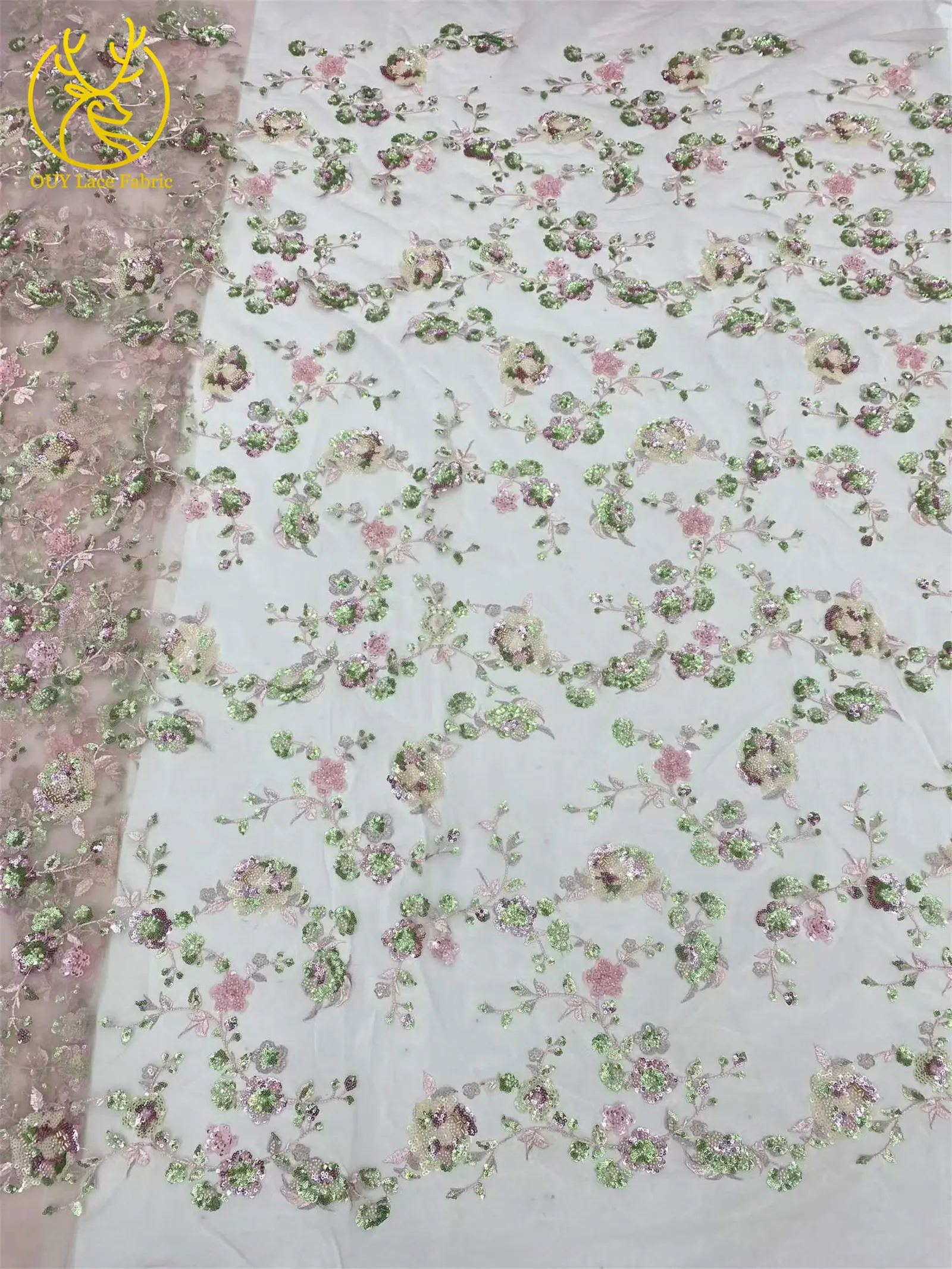 Elegantes Brautkleid mit Pailletten-Stickerei, Spitzenstoff 2026, Hochwertige Afrikanische Perlen-Tüllspitze für Damenkleider zum Nähen – Detail 9