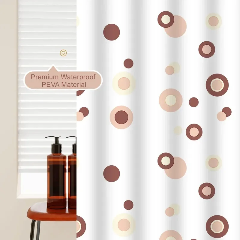 VIKAMA Modern Geometric Shower Curtain Neutral Tone Circle Dot Pattern Waterproof Bath Curtain for Bathroom Decoration