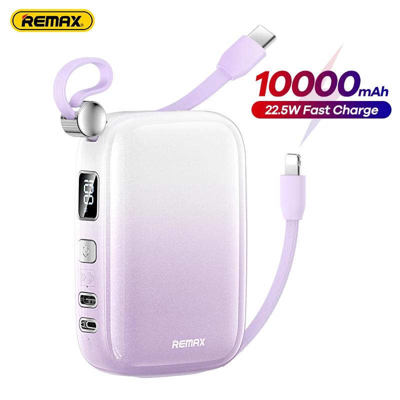 

Remax 10000Mah Power Bank 22.5w Fast Charging With 2 Built-In Cables Mobile Powerbank Portable Charger For iphone 15 14 xiaomi