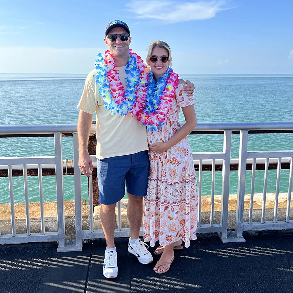 1/2 قطعة هاواي الاستوائية ليس رشاقته متعدد الألوان الأزرق الوردي هاواي إكليل جارلاند حولا الرقص حفلة الشاطئ زينة عيد الميلاد