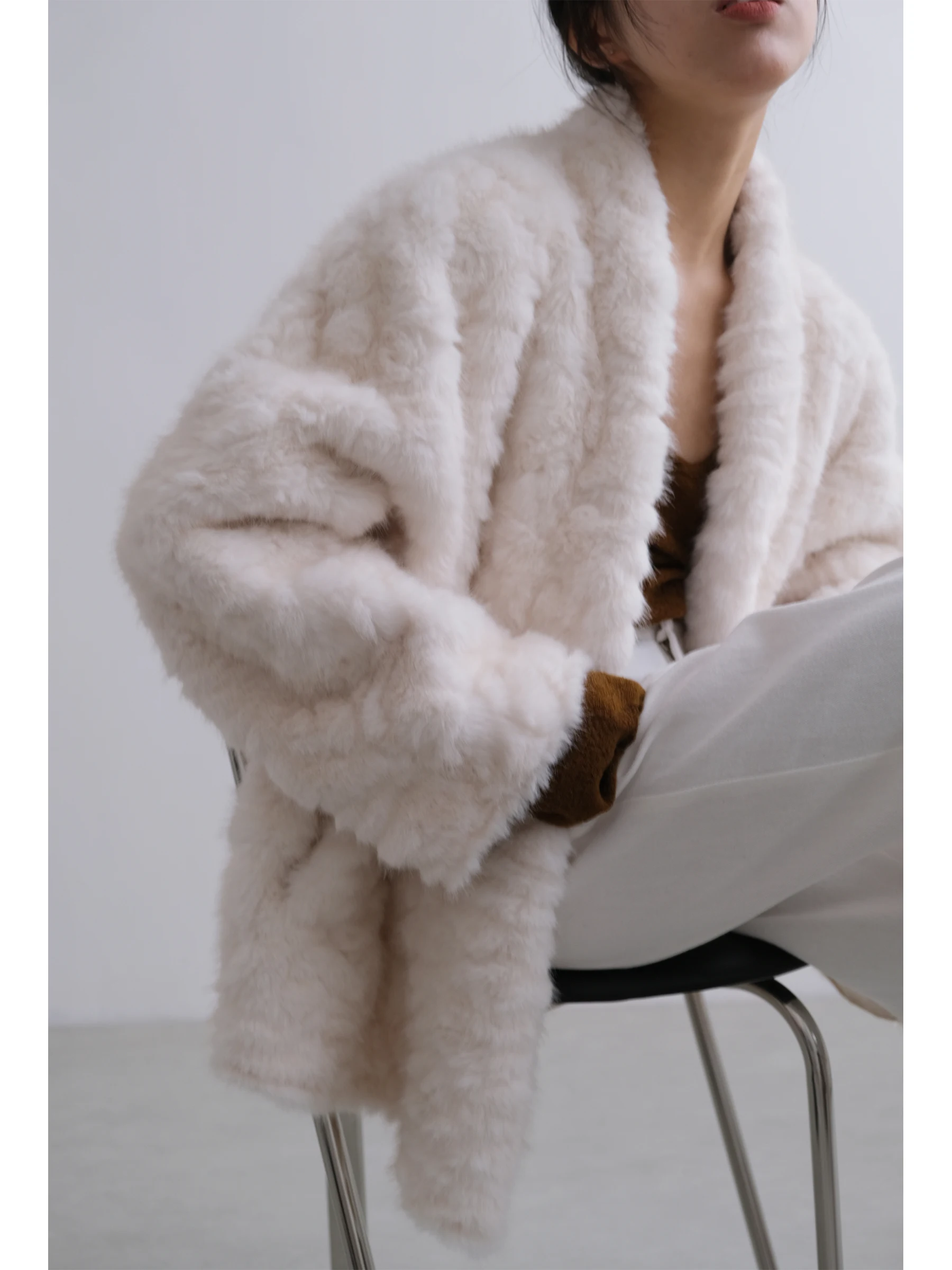 

Eco-Friendly Super Smooth Wave Roll Fur Coat Women's Long Sve Loose Fit Winter Faion Outerwear Luxury Simulation Leather