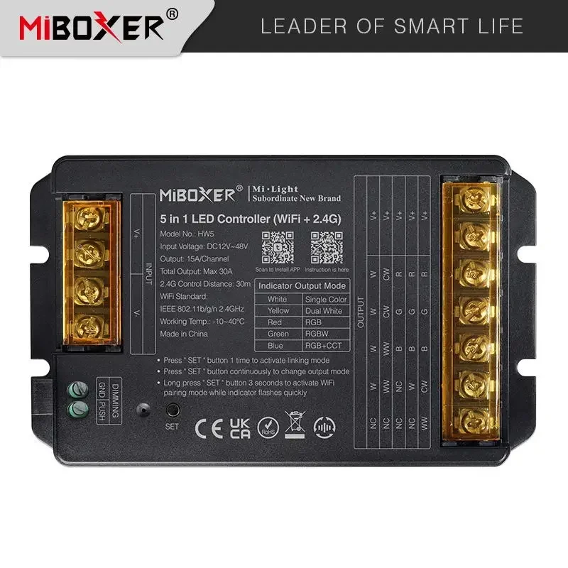 Miboxer (WIFI+2.4G) LED-Controller 2 in1HW2 Einfarbiger CCT/5 in 1 HW5 CCT/RGB/RGBW/RGBCCT LED-Streifen-Controller