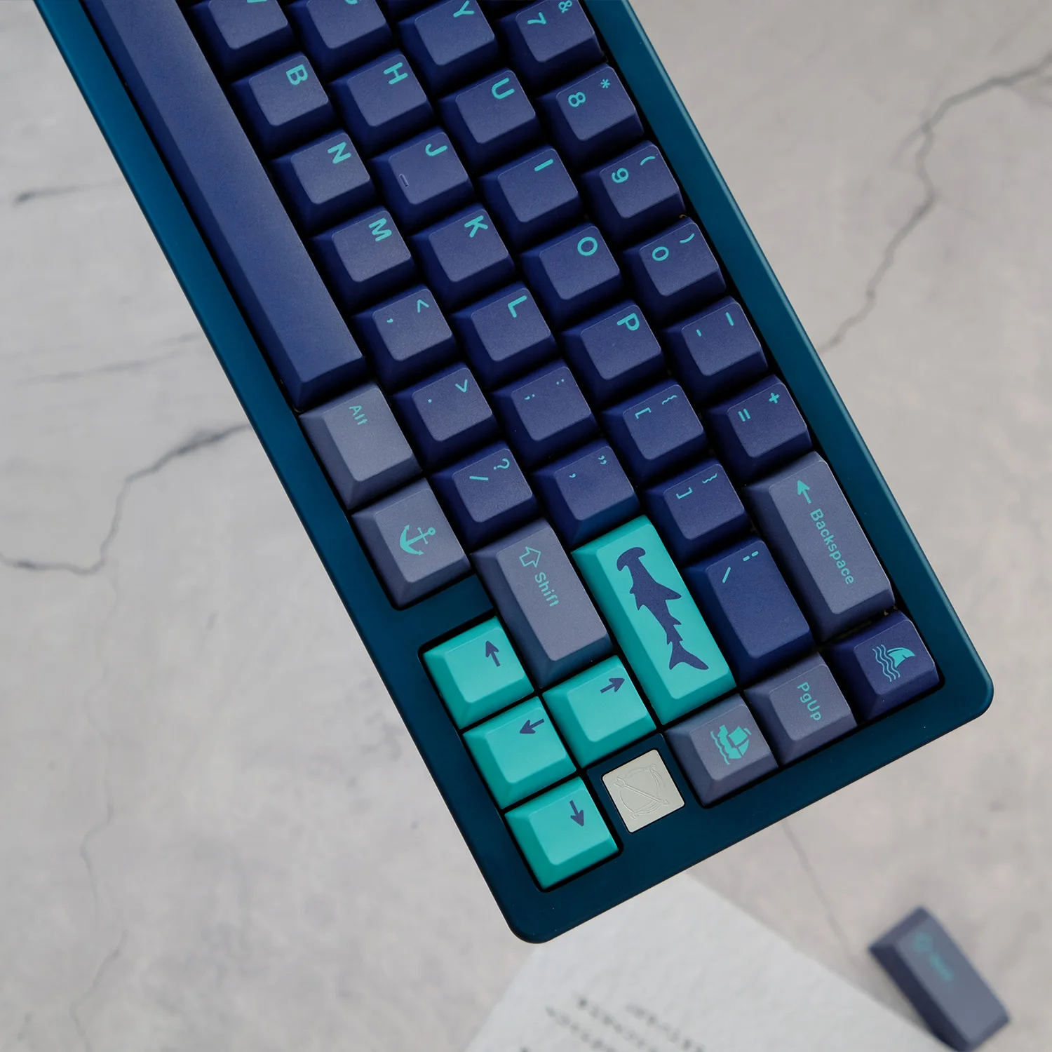 KYOMOT 128 Keys GMK Shark Keycaps Dye PBT Blue Black Anime Game Cherry Profile Keycap for MX Switch Layout Mechanical Keyboard