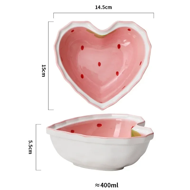 Strawberry Ramen Bowls and Spoons Creative Ceramics Anti-scald Instant Noodle Bowl Cute Strawberry Bowl Pretty Bowl