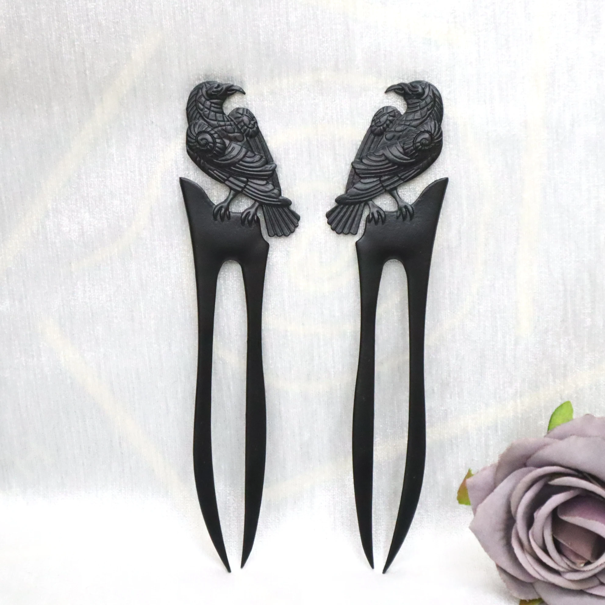 Raven Hair Stick Reversible Hairpin Metal Hair Accessories Viking Energy Pagan Crow Hair Accessories Wiccan Gifts