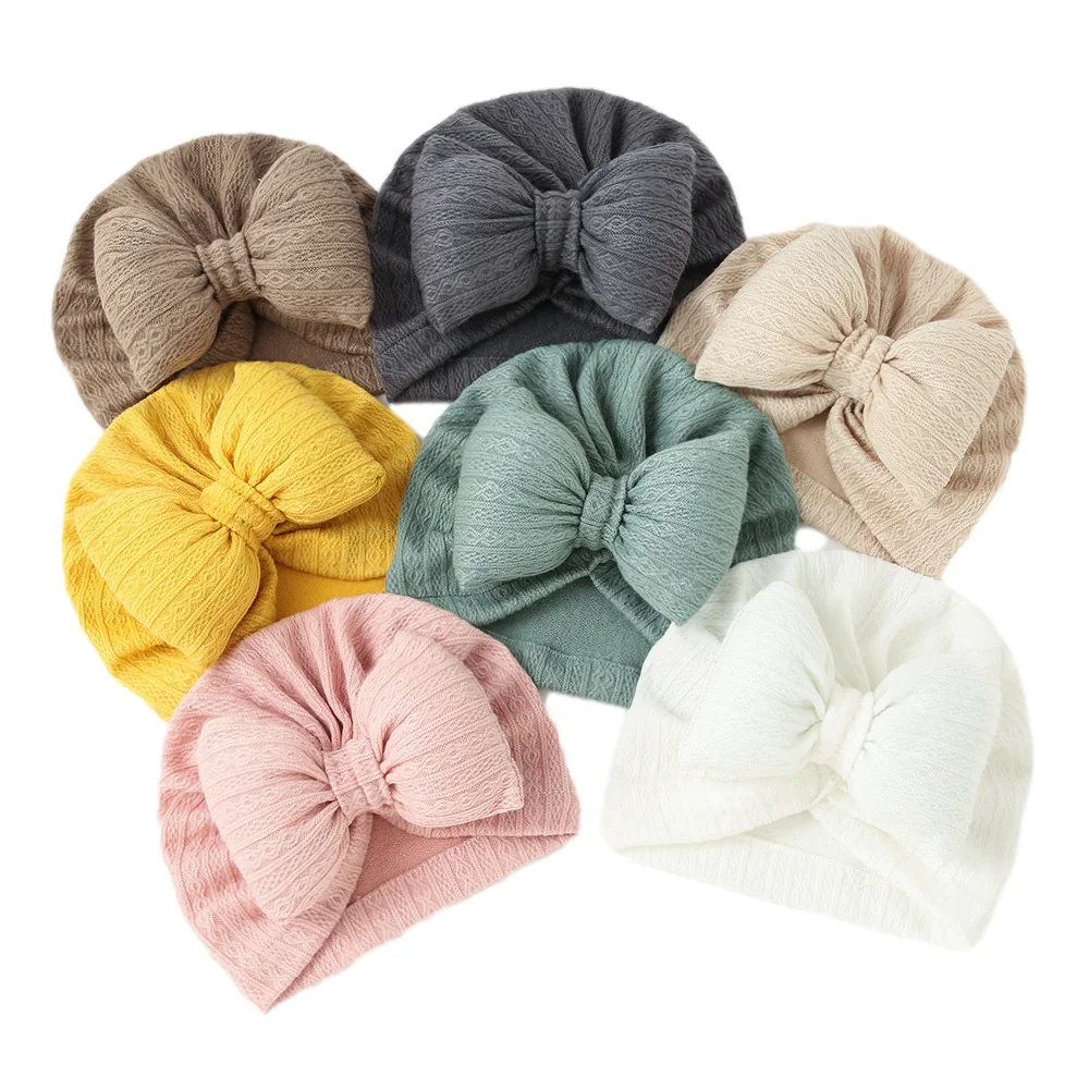 Newborn Turban Hats for Girls Boys Big Bow Baby Hat Toddler Kids Beanie Cotton Soft Infant Bonnet Accessories 7 Colors