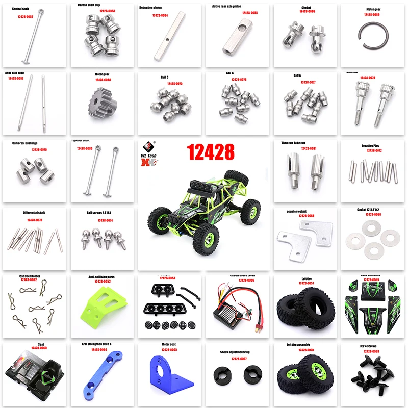 12428 12427 Original Parts 0049-0089 Wltoys 12428 12423 RC Car Spare Parts Tire/Hub/Receiver/Gasket/Shaft/Cup/Gear/Car Shell