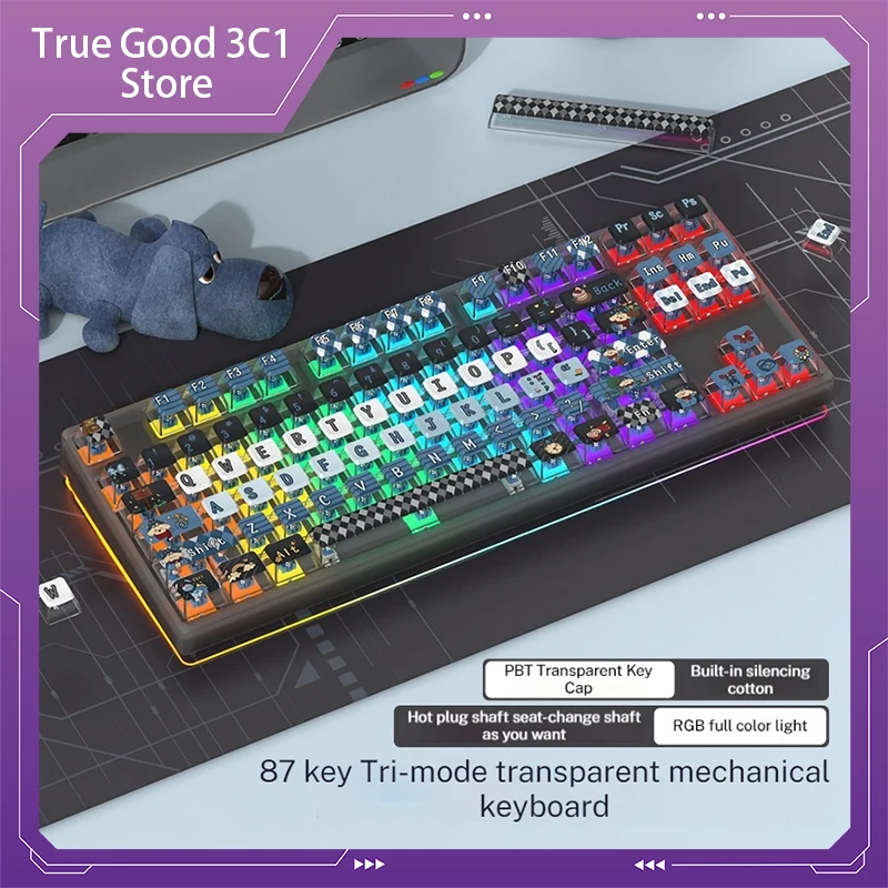 

87key Wireless Bluetooth Wired Tri-mode Mechanical Keyboard Custom Hot Plug Shaft Pbt Hot Sublimation Game Computer Peripherals