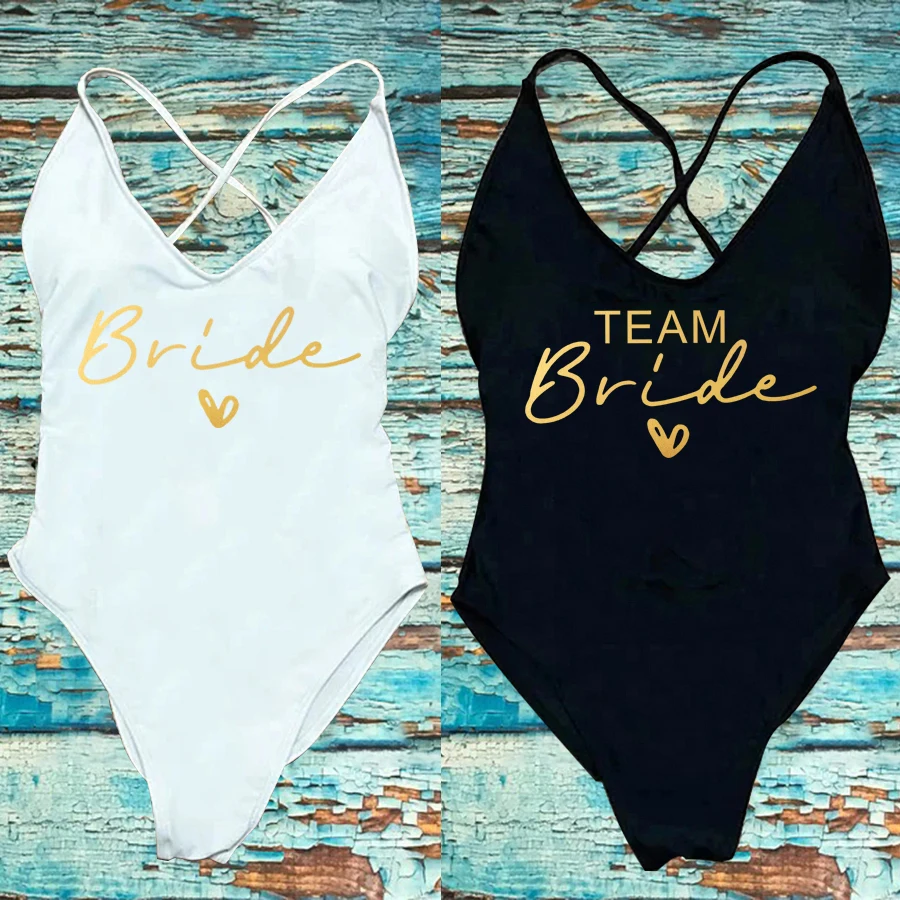 Sexy Padded One Piece Swimsuit Women Team Bride Swimwear Bikini Summer Bathing Suit Plus Size Beachwear Bachelorette Party Lady