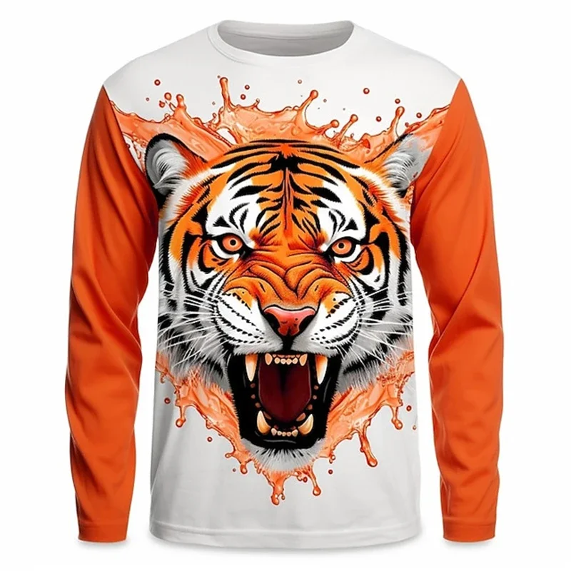 

Men's Long Sleeves T-shrit Tiger Lion Animel 3D Printed Street Tops Gradient Pattern CasualLong Sleeve O-Neck Oversized Tops