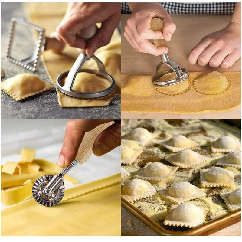 Juego de Cortadores de Galletas de Acero Inoxidable para Cocina, Kit de Accesorios para Prensa de Pasta, Molde para Hacer Ravioles, Juego de Sellos para Ravioles, Juego de Ruedas para Pastelería