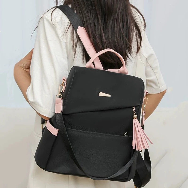 

Women’s Nylon Anti-theft Backpack Tassel Decorative Casual Travel Female Shoulder Bag Large Capacity Student School Pack