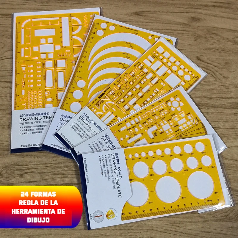 Plantilla Regla de medición Regla ovalada circular Durable K Resina Diseño de dibujo Arquitecto de muebles Plantilla Regla de dibujo