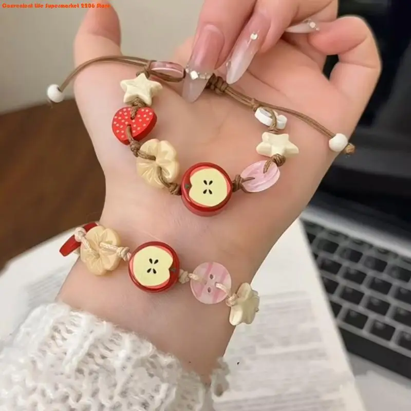 Lovely Apples Charm Bracelet for Girls with Brown Cord Fun and Stylish Accessory for Trendy Women Ladies Jewelry