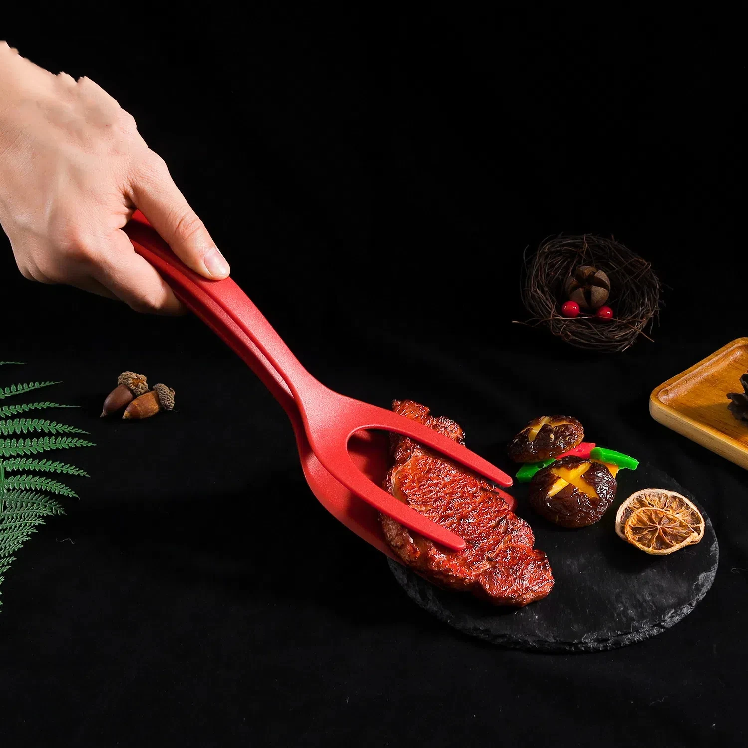 2 In 1 Nylon Grip Flip Tongs Egg Spatula Tongs Steak Spatula Tongs Clamp Pancake Fried Turners Kitchen Accessories