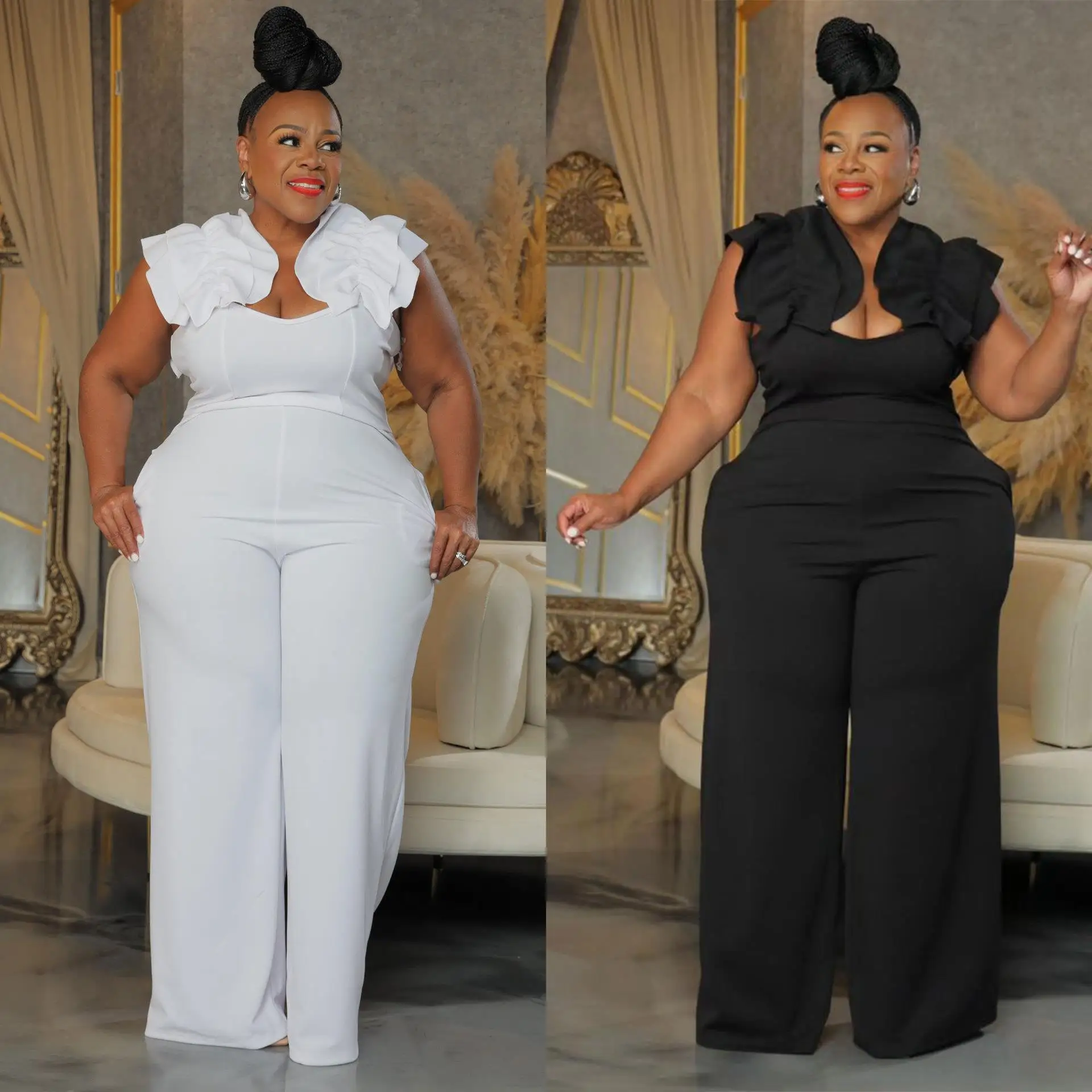 

Женская толстовка большого размера из полиэстера с широкими штанинами, на резинке, однотонная, для повседневной носки, модная женская одежда