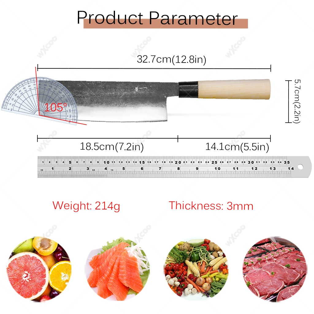 WXCOO 7.2 Inch Nakiri Knife 3-Layers Clad Steel Blade Slicing Vegetables Cleaver Meat Japanese Kitchen Knives Fish Sashimi Knife