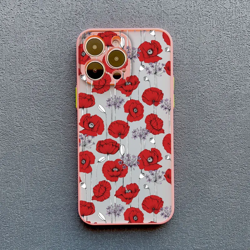 Mohnblüten-Design: Heißrote, stoßfeste Rückseitenhülle für iPhone 17, 16, 12, 13 Pro Max, Mini, 11, 14, 15 Pro Max, XS, X, XR, 7, 8 Plus – Detail 3