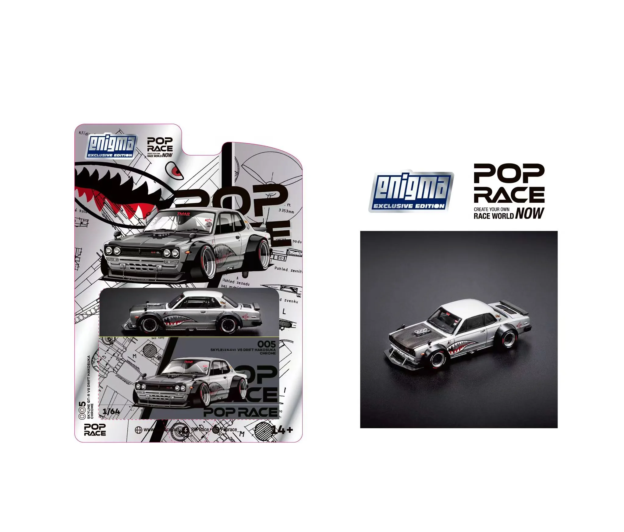 **Pre-order **Pop Race 1:64 Skyline KPGC10 Hakosuka V8 Drift Silver Shark Diecast Model Car