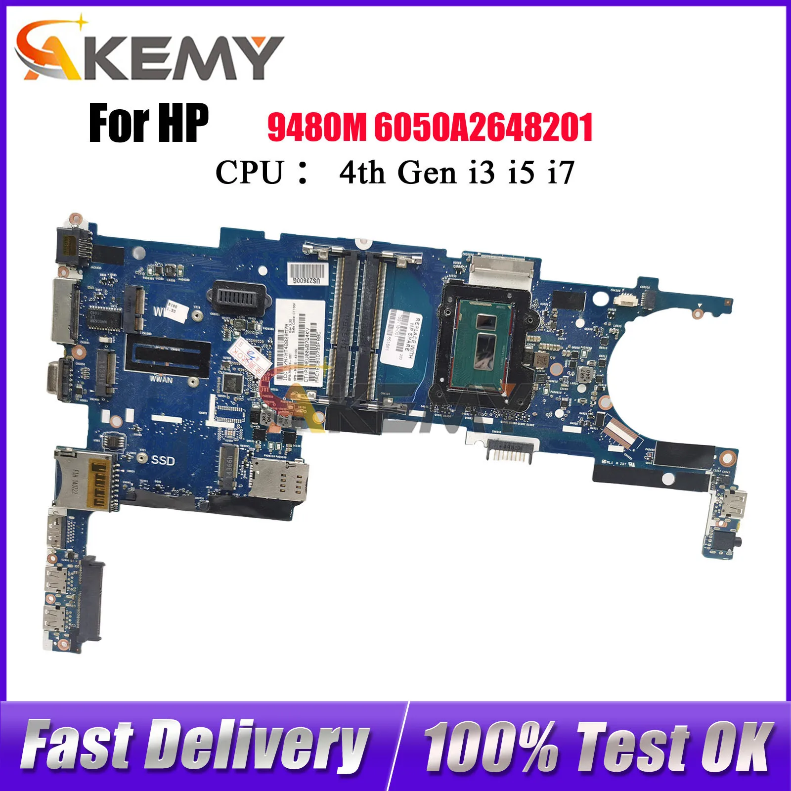 

6050A2648201 для ноутбука HP EliteBook 9480M, материнская плата 769718-601 769719-601 с процессором i5 i7 4-го поколения DDR3, 100% полностью протестировано