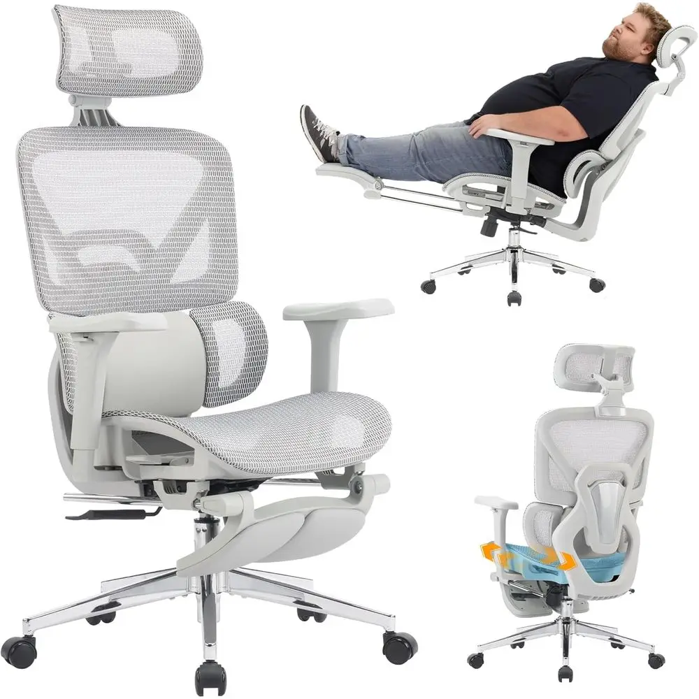 Ergonomic Oice Chair with ootrest, High Back Mesh Computer Chair with Lumbar Support, 5-Level Backrest Height, 4D lip-Up Arms or